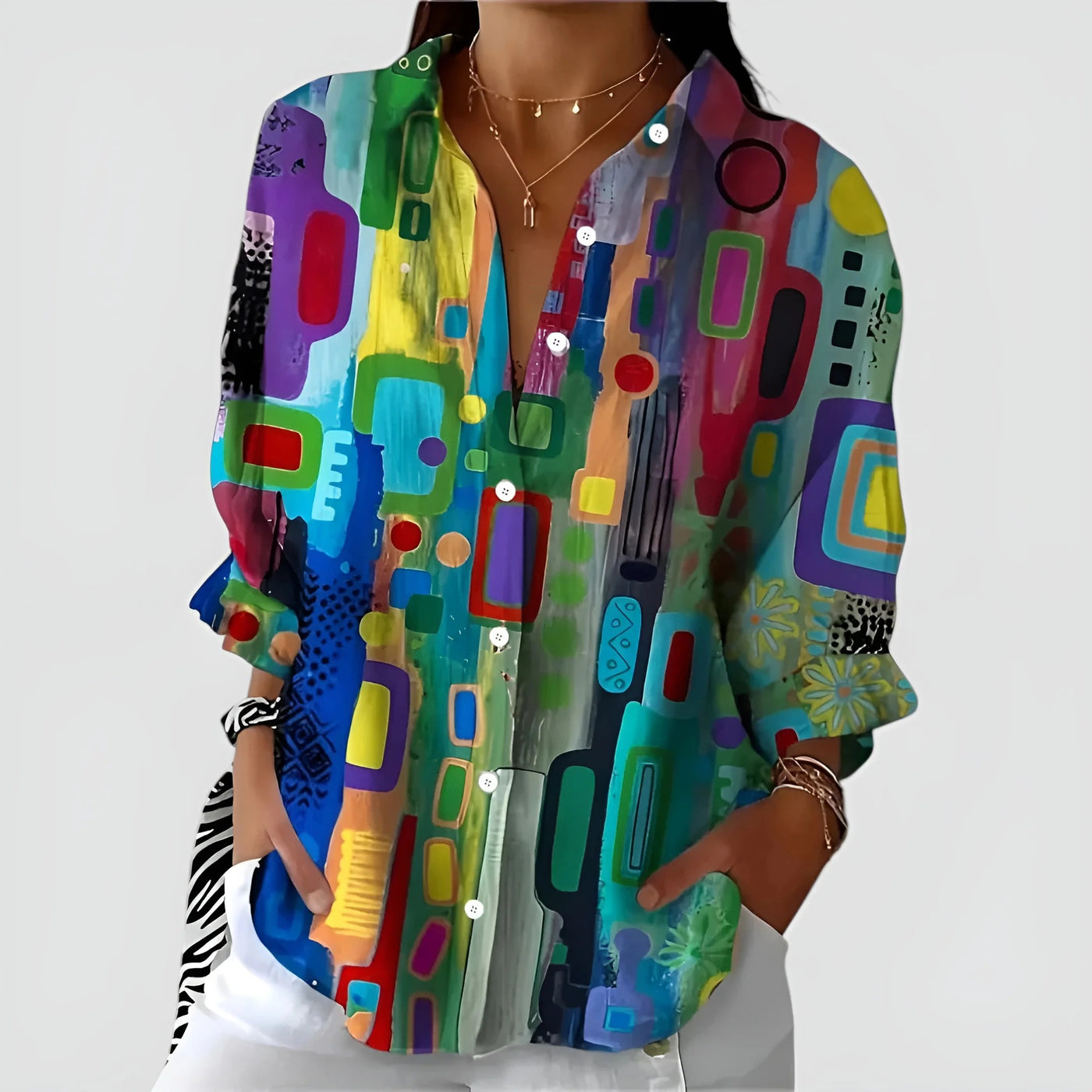 Emma™ bluse med geometrisk mønster